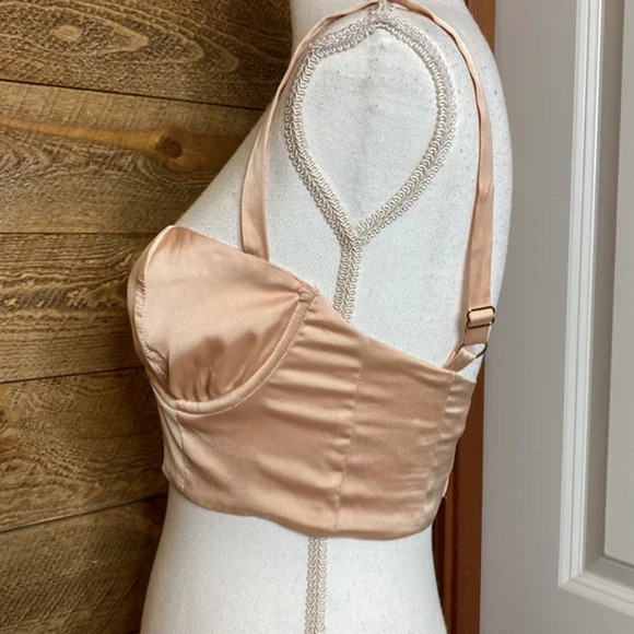 For Love & Lemons Satin Crop Top Blush Adjustable Strap Size Small - Picture 3 of 5